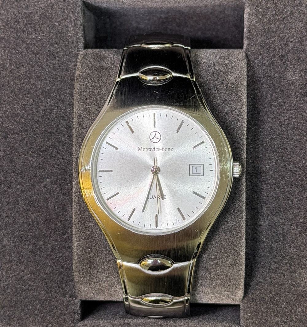 Mercedes-Benz Quartz Date Watch Silver Tone Bracelet New Battery Small Fit